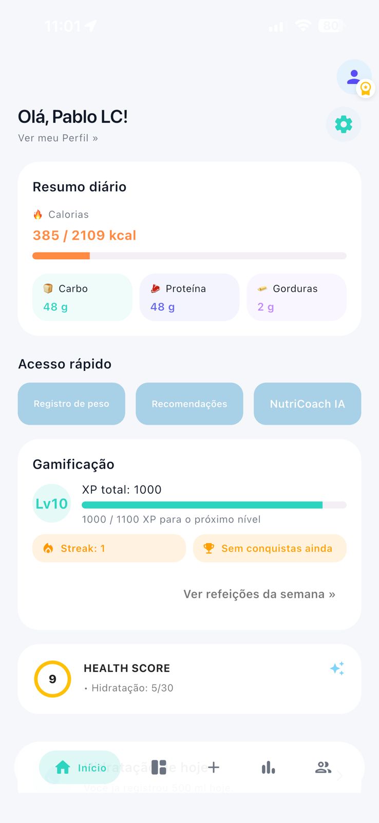 Dashboard do Controle Saudável